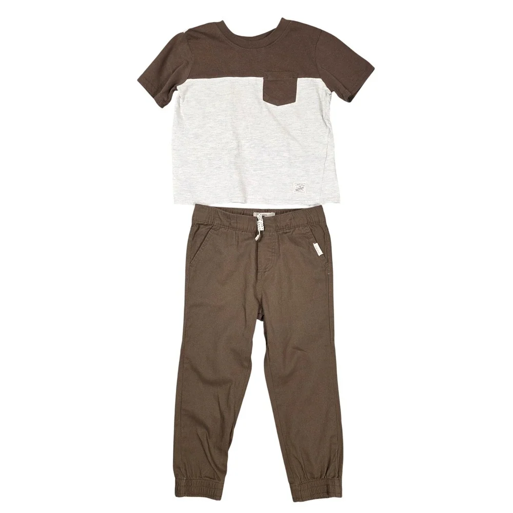 Weatherproof Vintage 2pc‎ Outfit Set Boys 4T Brown Gray Good Pocket Tee Joggers